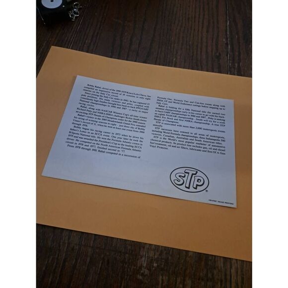 Vintage Bobby Rahal STP Kraco IndyCar Driver Card 6x9 Racing Collectible - Picture 2 of 2